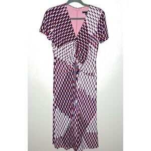 Maggy London Women's Geometric Print Midi Dress Red Pink‎ Size 6